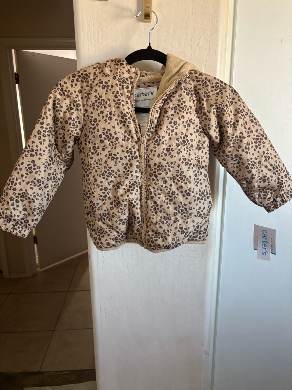 NWT Carter's Beige Leopard-Print Hooded Puffer Jacket, Size 4T